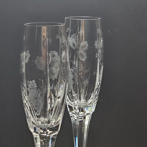 2 Mikasa Bacchus Champagne Flutes 10.7" fine crystal grape vine cut glass elegan - Picture 6 of 10